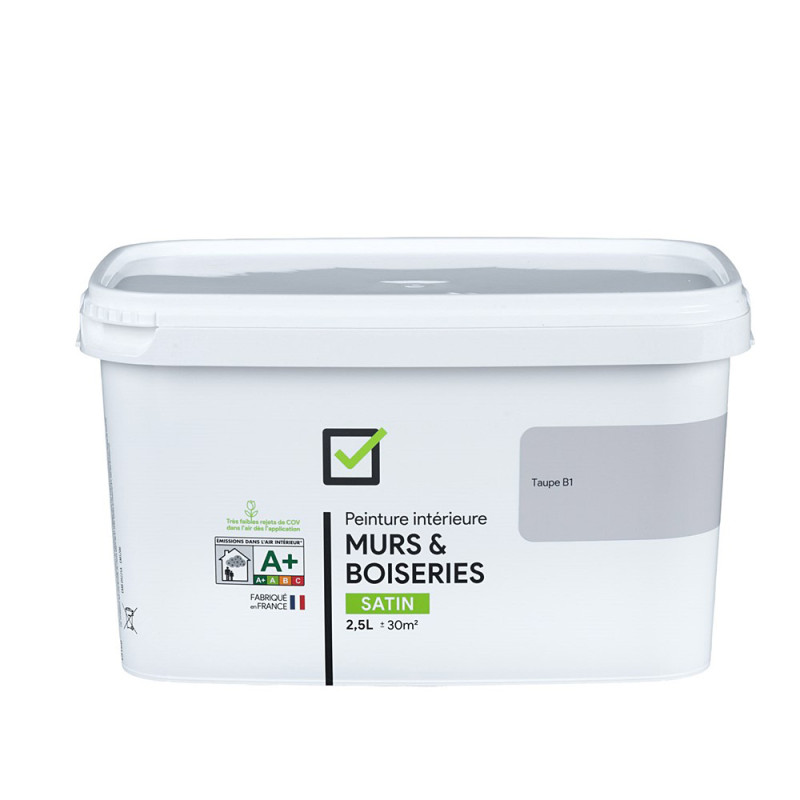 Peinture pour murs et boiseries taupe B1 satiné 2,5 L