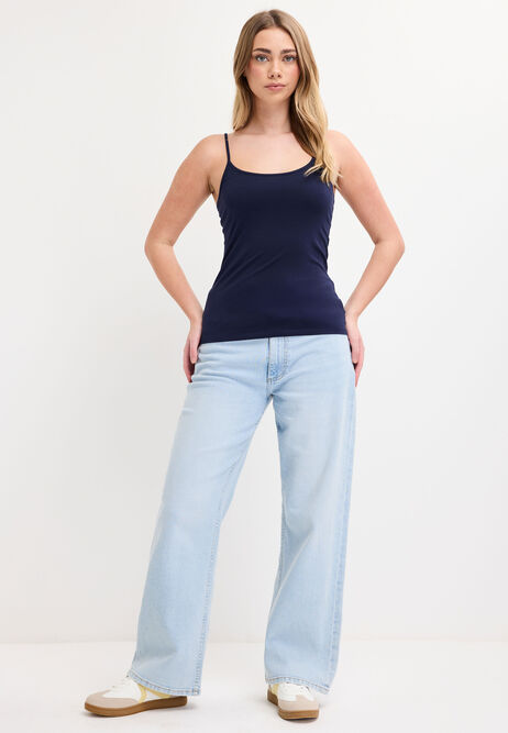 Womens Navy Plain Stretch Cami Vest Top