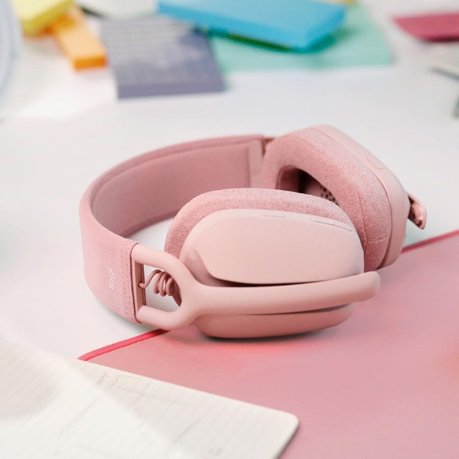 Logitech Zone Vibe 100 Lightweight Wireless Over Ear Headphones with Noise Canceling Microphone, Advanced Multipoint Bluetooth Headset, Works with Teams, Google Meet, Zoom, Mac/PC - Rose