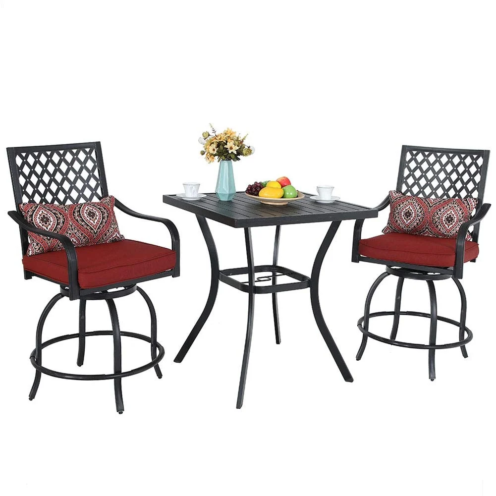 MAISON ARTS Modern Metal Patio Bar Set with Cushioned Swivel Stools