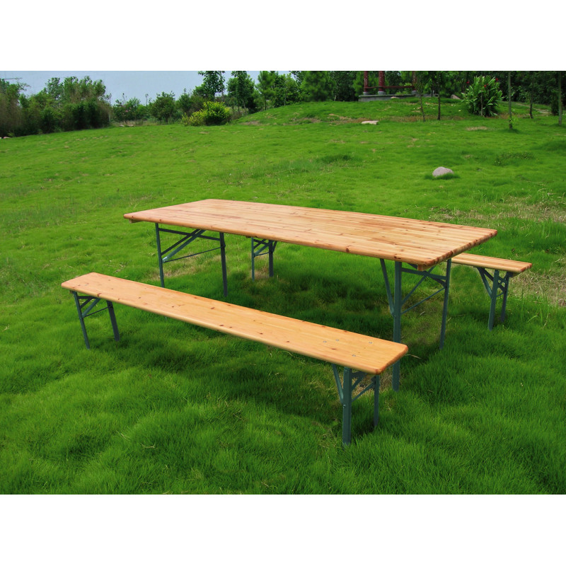 Ensemble de jardin Brasseur : 1 table et 2 bancs