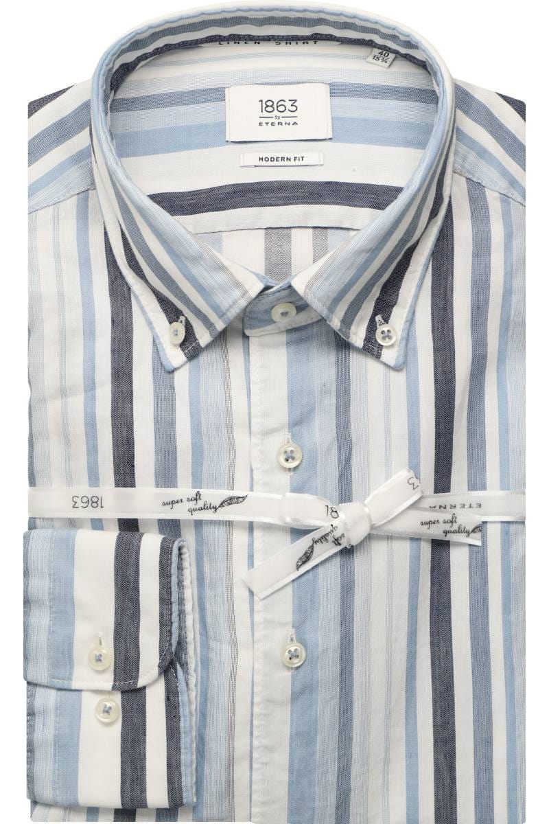 ETERNA 1863 Modern Fit Leinenhemd dunkelblau, Gestreift