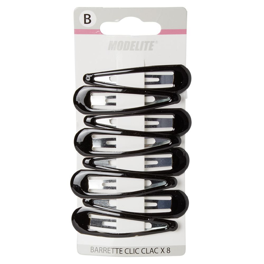 Barrette clic clac métal noir brillant x8