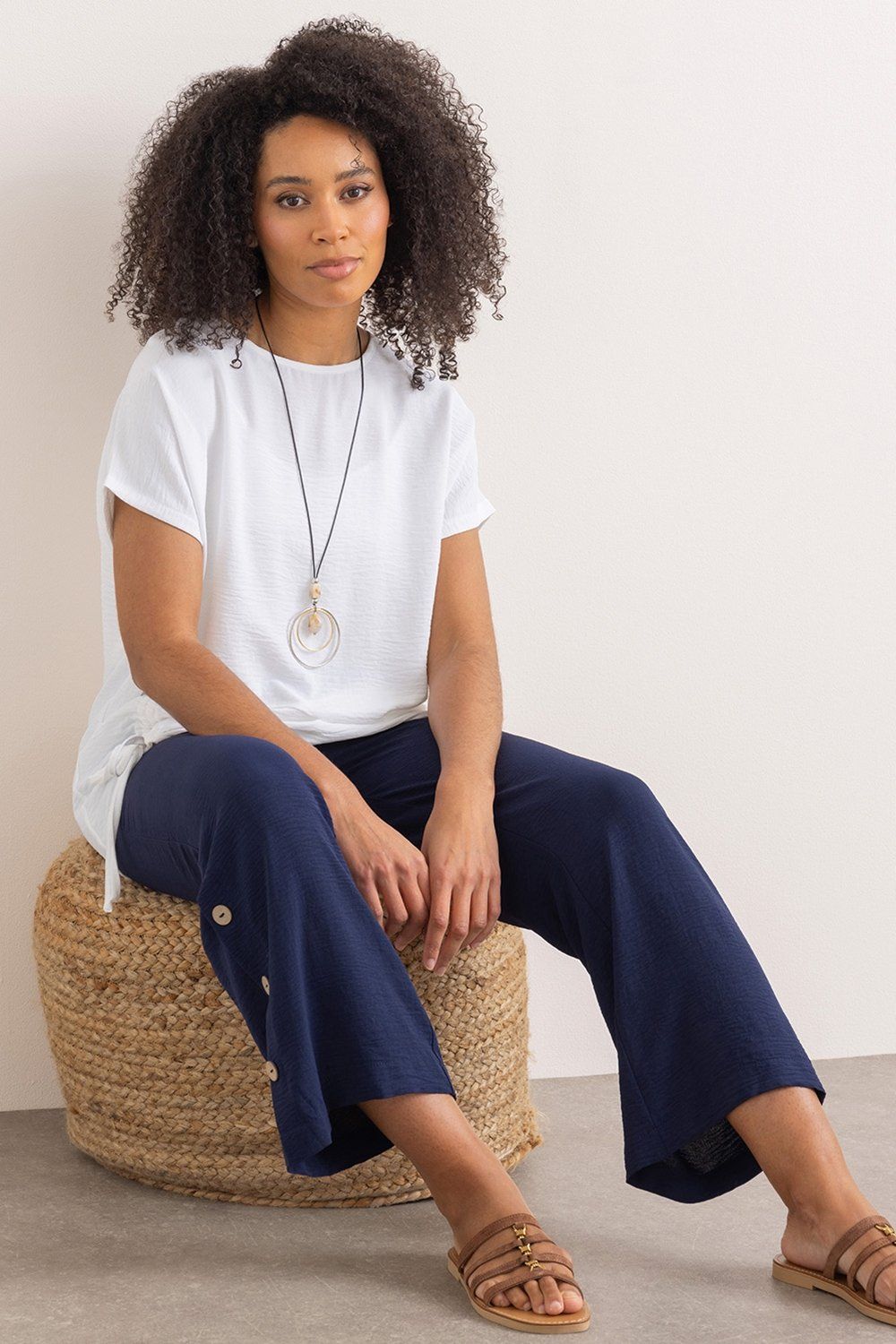 Klass. Textured Tie Top With Necklace