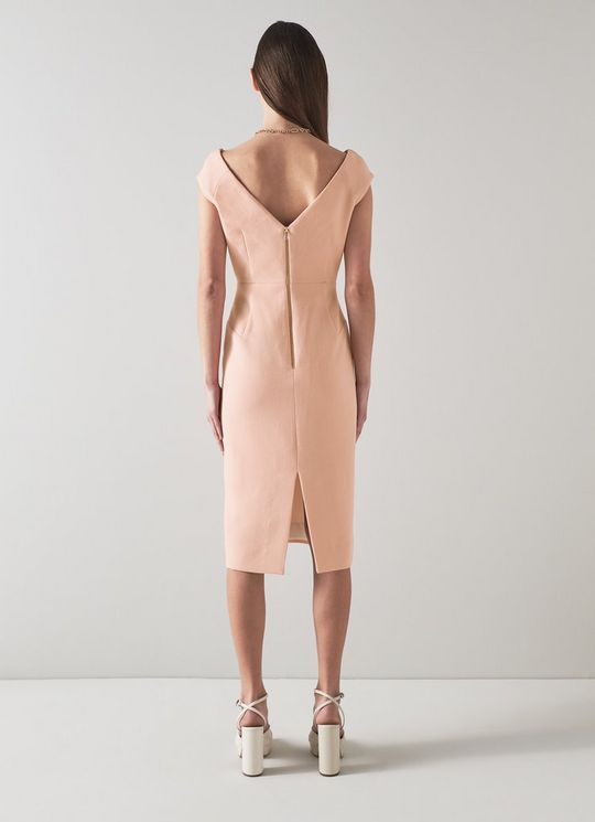 Eden Pink Wool Crepe V-Front Shift Dress