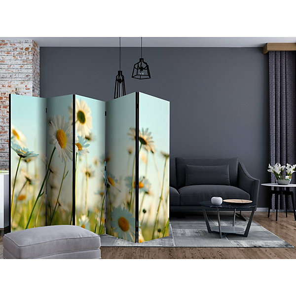 Paravent Marguerites Printanières pour Décoration élégante 225 x 172 cm Jaune et Blanc