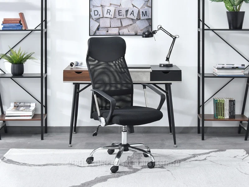 Fotel-Biurowy Oslo Czarny Mesh, Podstawa Chrom