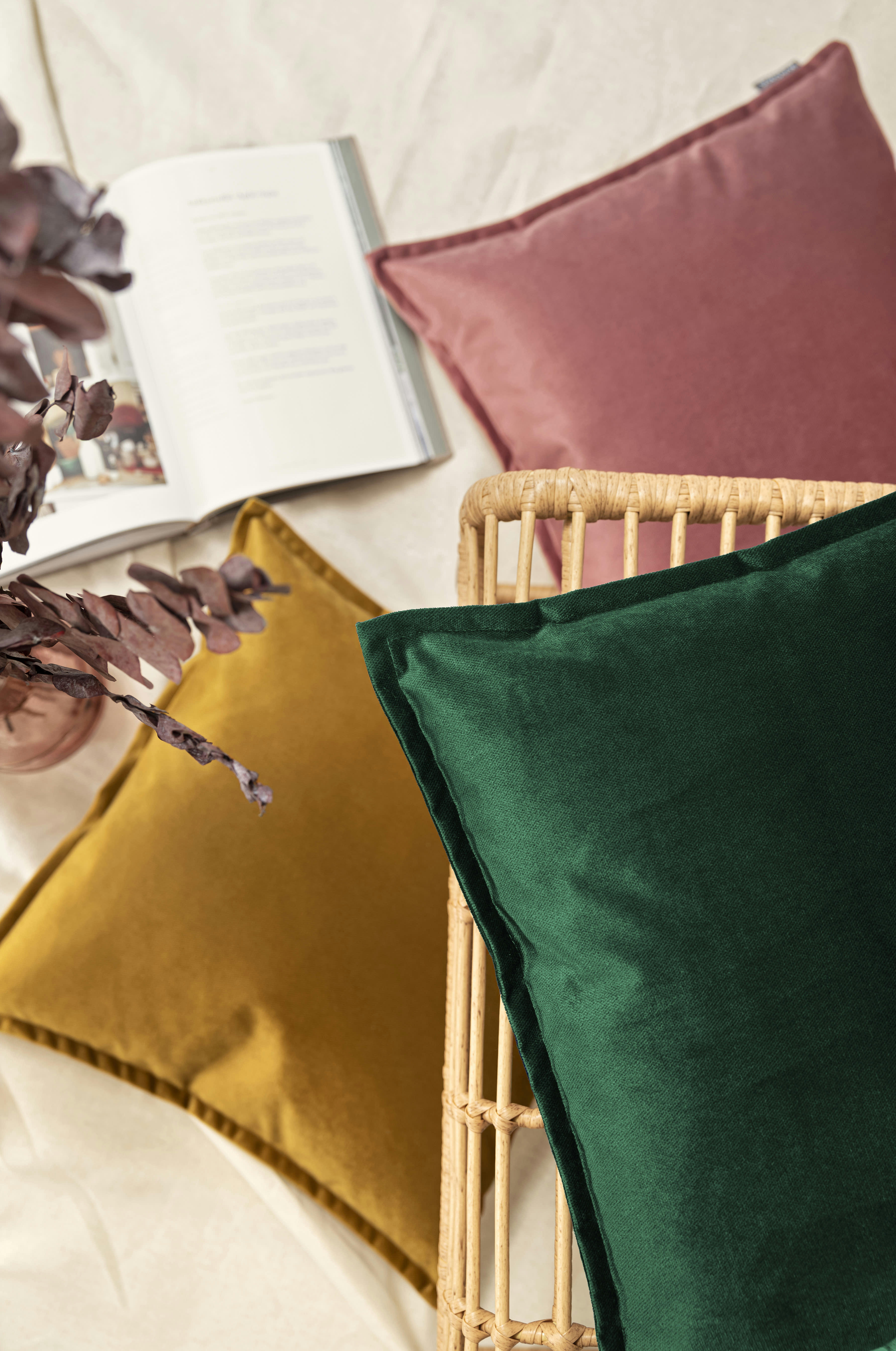 MARLA - Housses de coussin velours avec volant piqué vert 45x45-Lot de 2