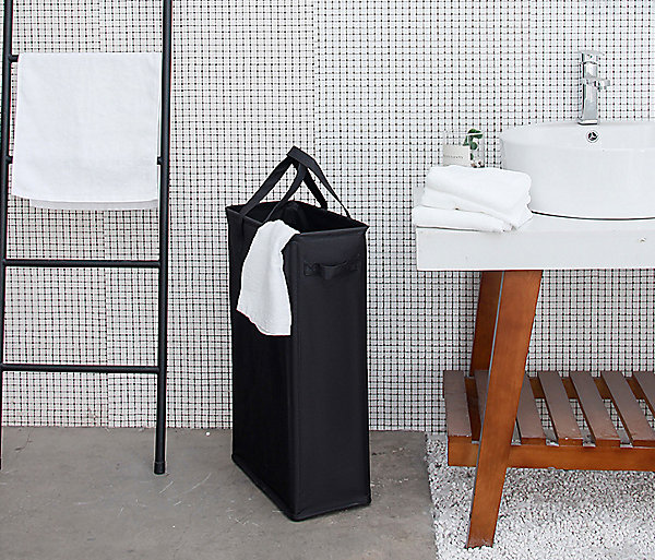 BASHLWUA NoirPanier à Linge Mince, 39x19x62.5CM, Panier à Linge Portatif à Longues Poignées, Pliage Corbeilles à Linge et étroit