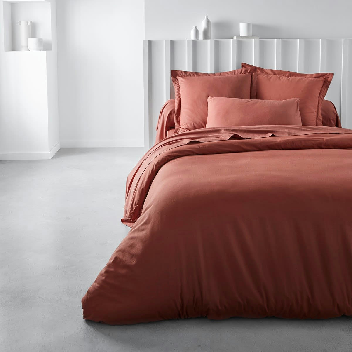 - Housse de couette en Coton Rouge brique 240x260 cm