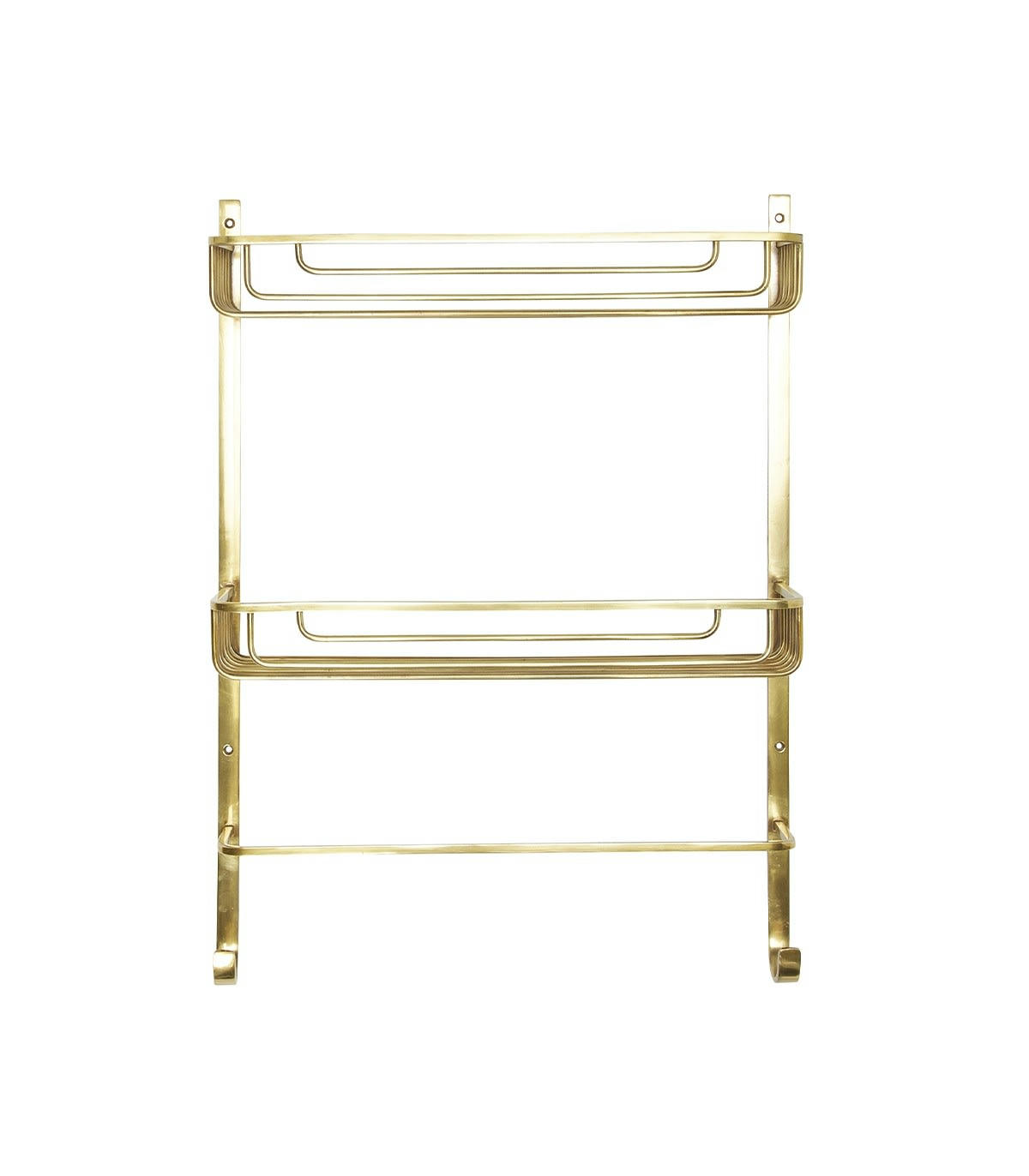 - Étagère Murale 2 Niveaux avec Porte-Serviettes en Laiton Dorée