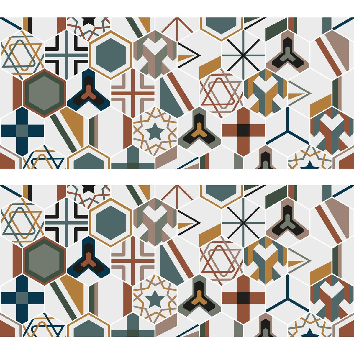 HEX CIMENT - Bandeau PVC lot de 2 : L 70cmxH 30cm Multicolore Graphique Vintage