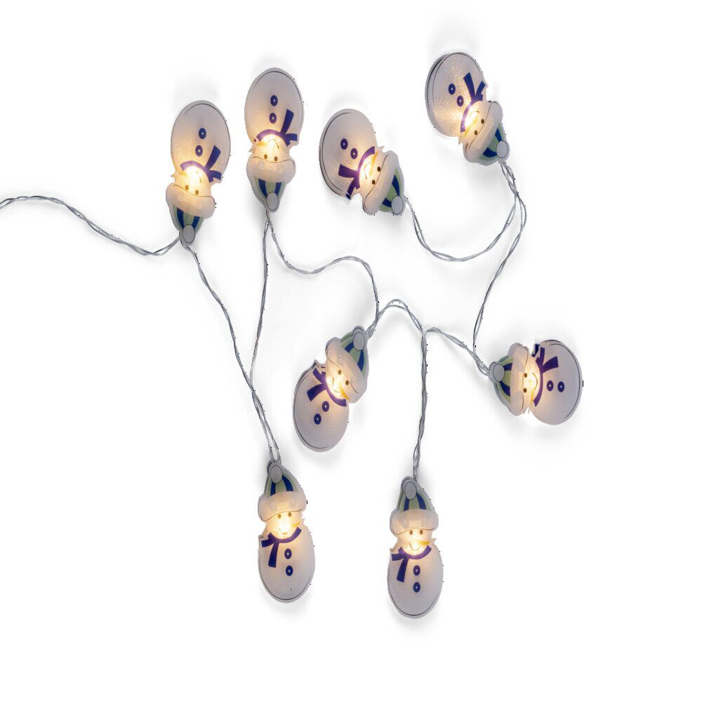 Guirlande lumineuse intérieur 8LED bonhomme de neige No&euml;l à piles 1,4m