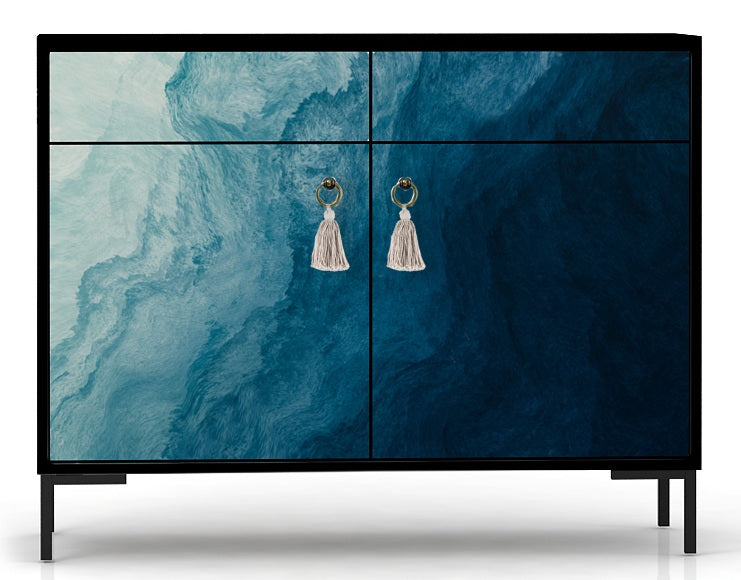 Dressoir MDF 2 deuren en 2 lades met Blauwe Oceaan-print