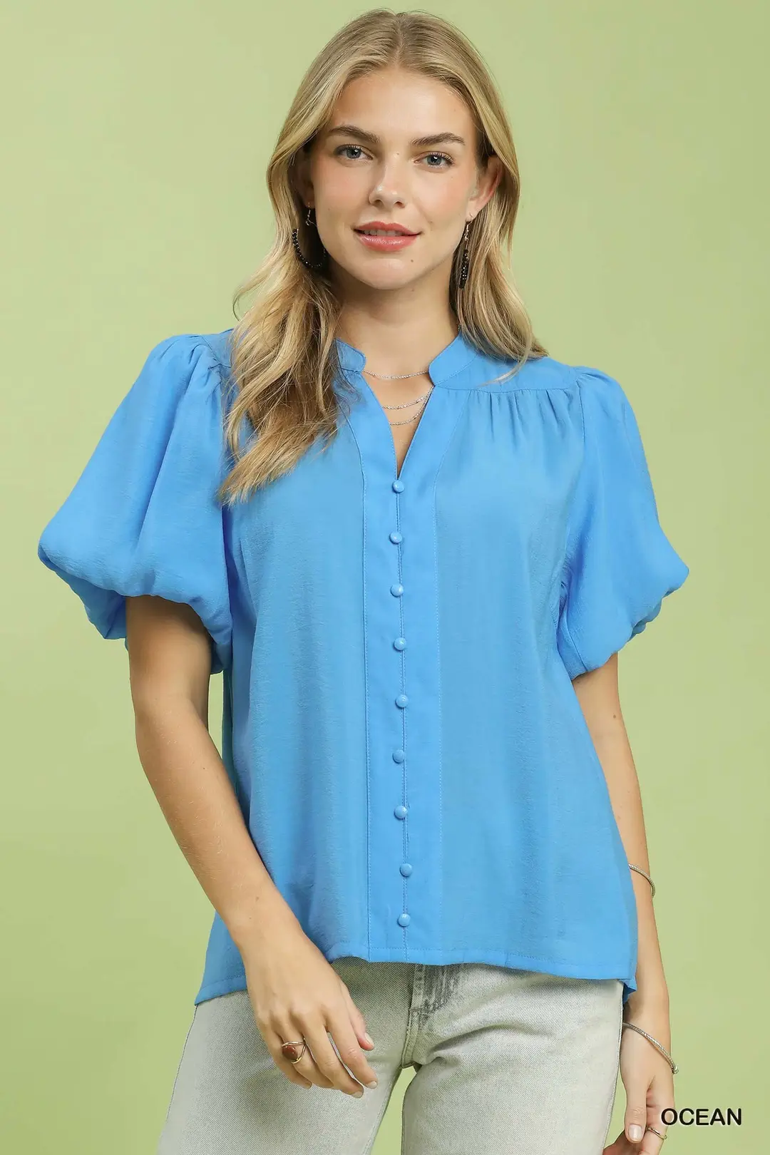 Button-Down Puff Sleeve Shirt