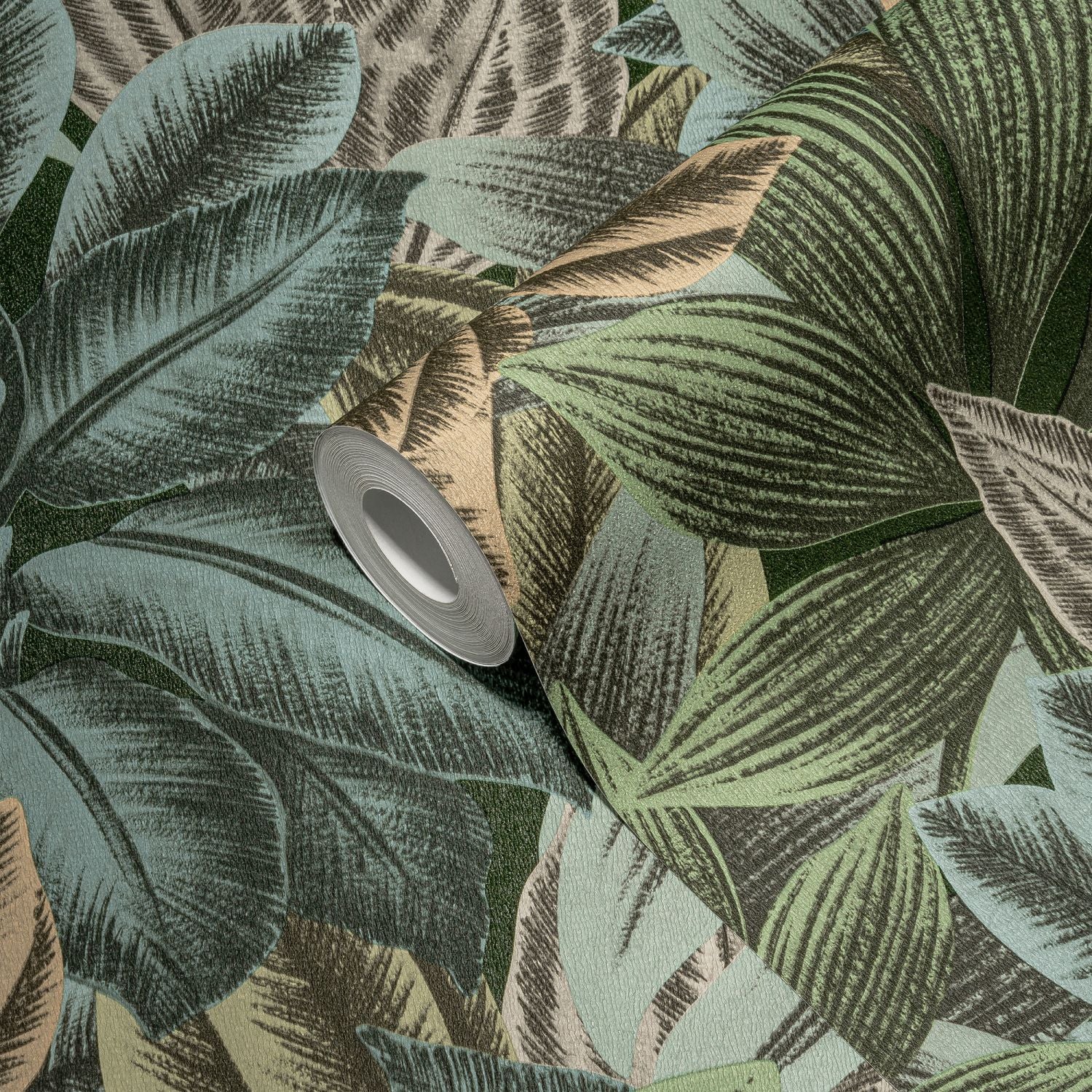 Livingwalls behang jungle-motief groen, blauw, grijs en beige - 53 cm x 10.05 m - AS-392223