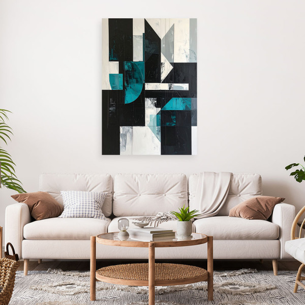Obraz do salonu biura kuchni, Geometryczne kształty turkusowy czarny 20x30