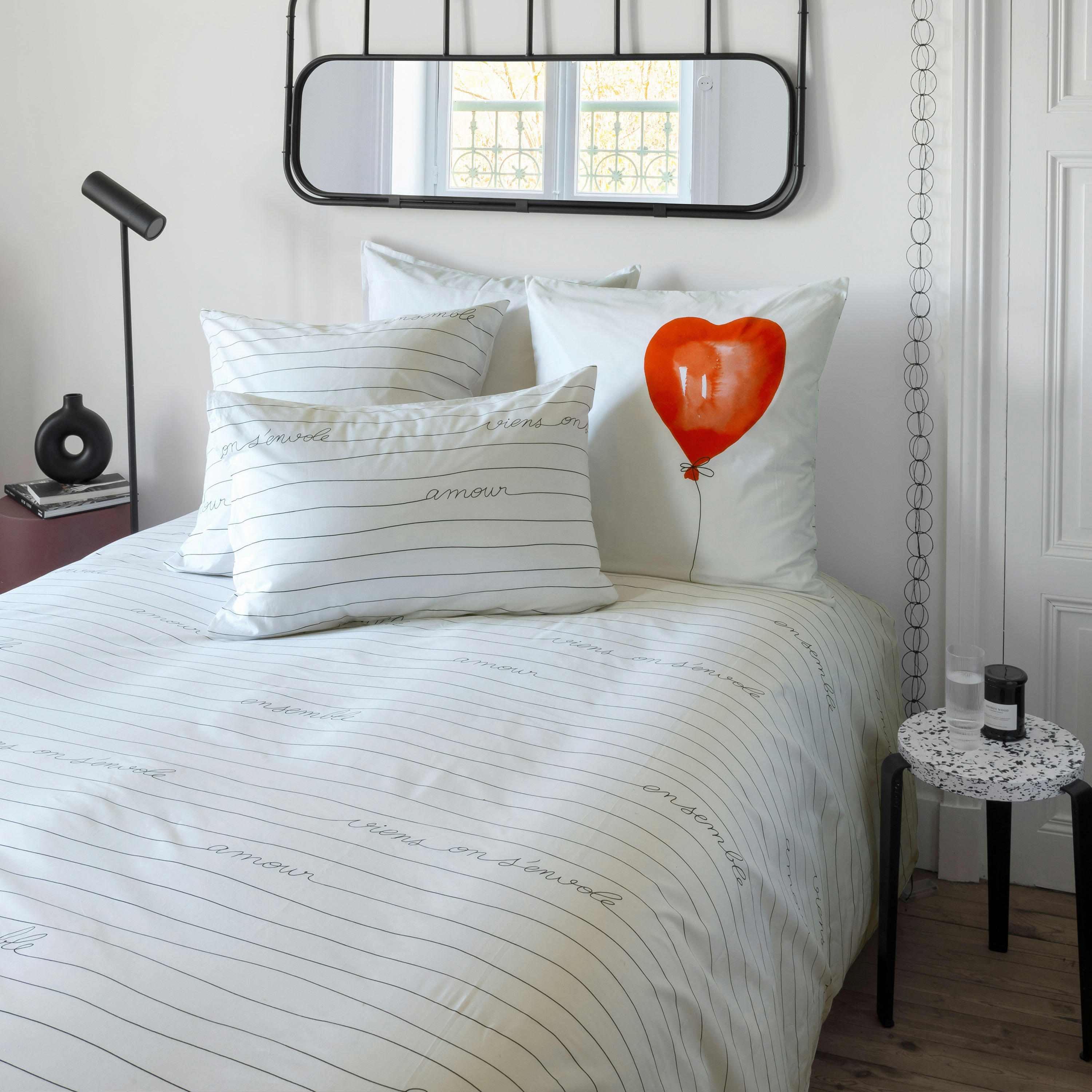 MONAMOUR - Housse de couette réversible percale de coton ballon  rouge 240x220