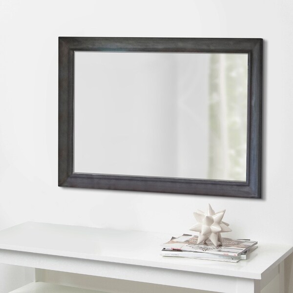 Dexi 50 Inch Rectangular Wall Mirror with Wood Frame, Classic Style, Gray