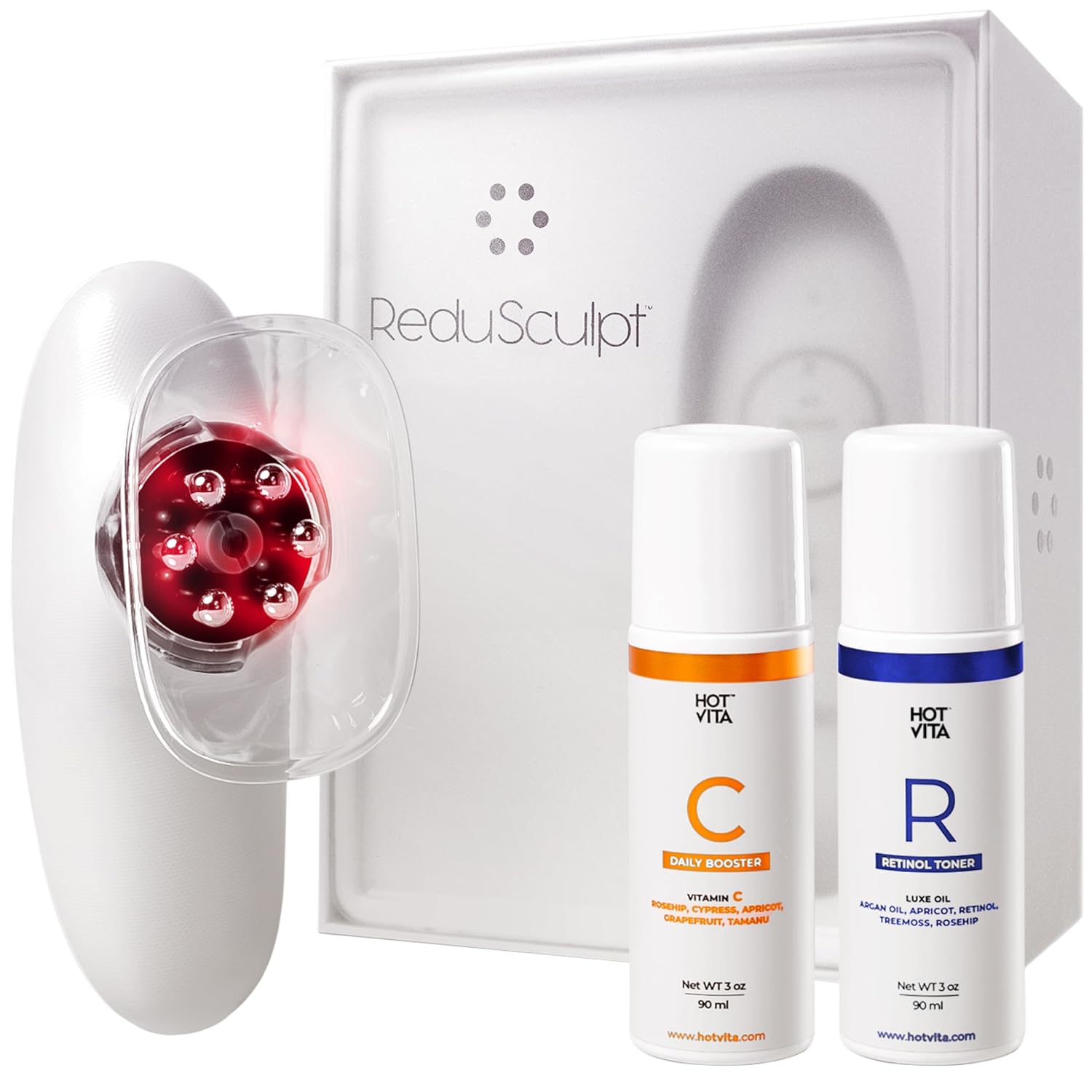 Redu Sculpt Body Care Device with Vitamin C & Retinol Oils – 3-Piece Cosmetic Toning & Massage Bundle for Smoother-Looking Skin