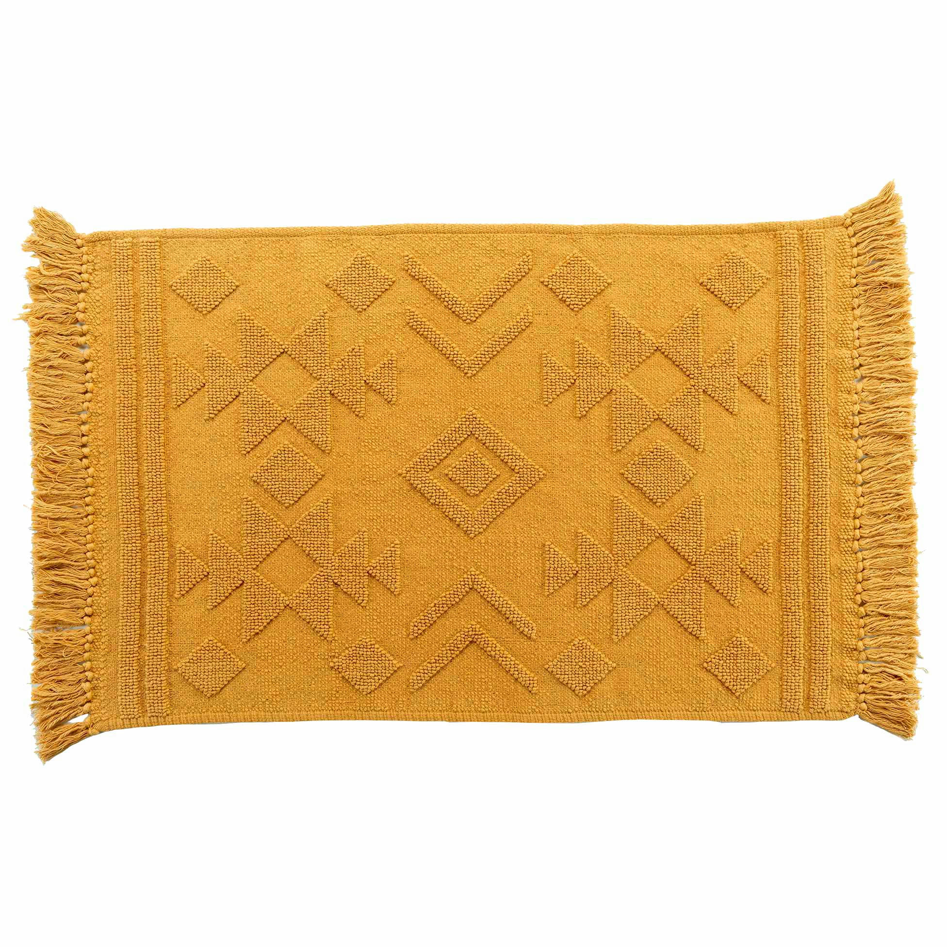 CILAOS - Tapis bohème à franges coton safran 90x60cm