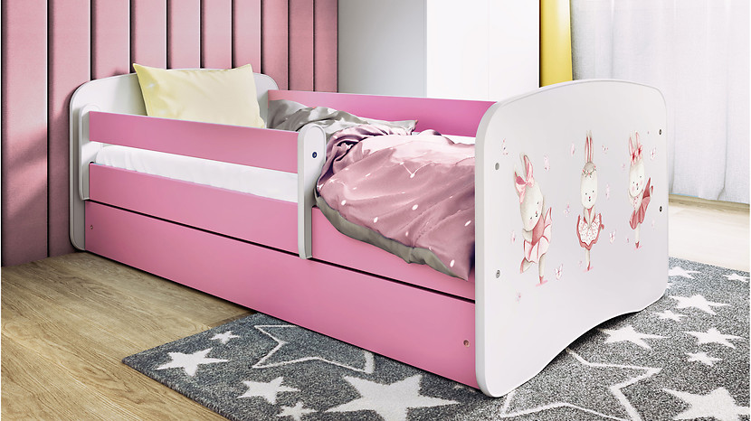 Łóżko Babydreams 140x70 króliczki z szufladą różowe