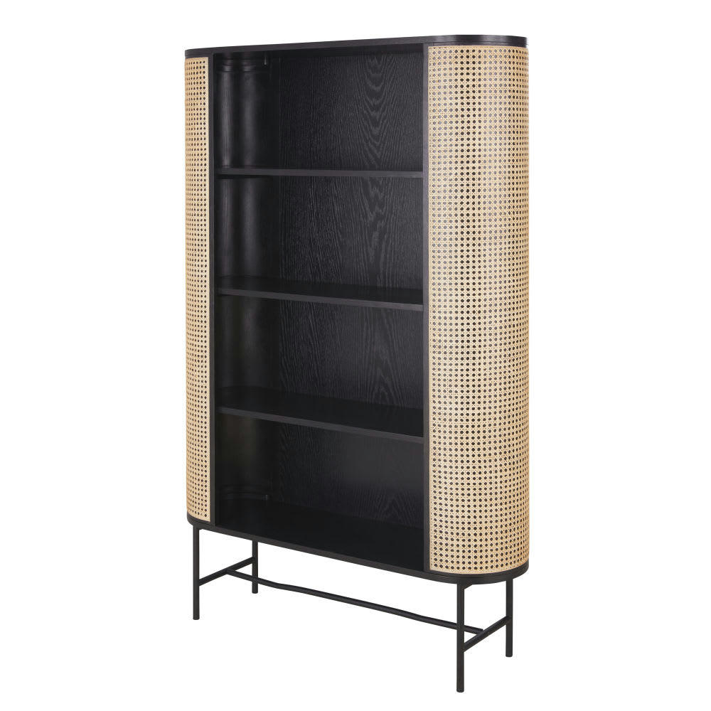 Loreto - Bibliothèque métal noir et cannage rotin