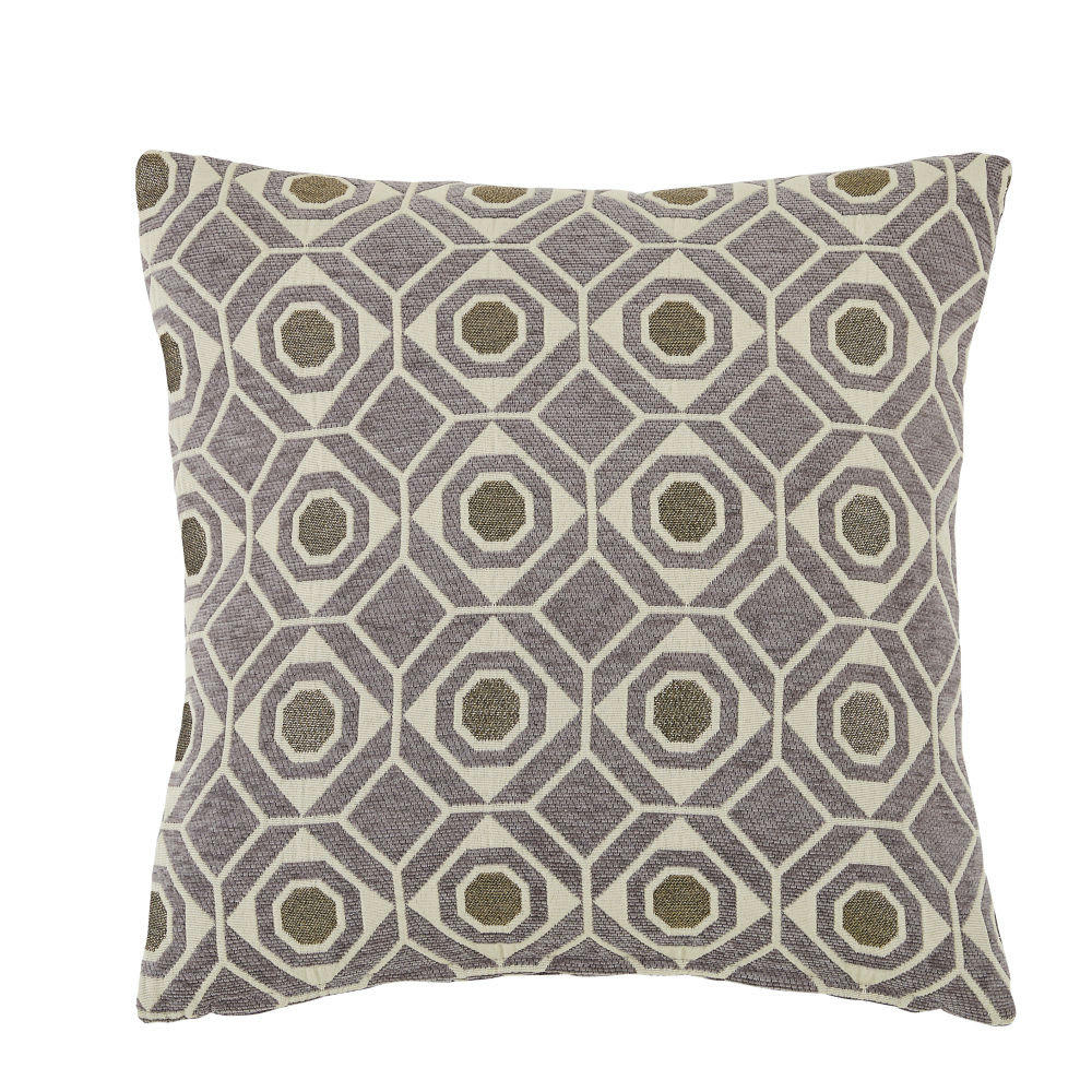 ROMBA - Coussin tissé jacquard motifs graphiques gris et fils dorés 45x45