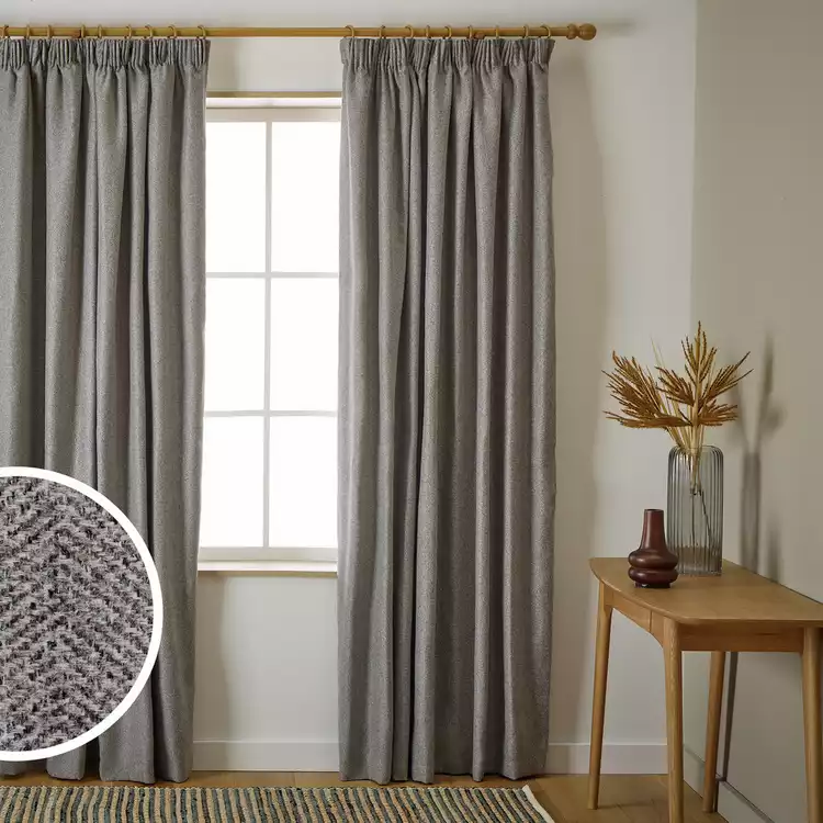 Habitat Herringbone Pencil Pleat Curtains - Grey - 117x137cm