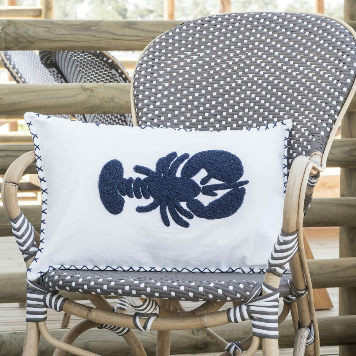 HOMARD - Housse de coussin coton  50x30 blanc / bleu marine