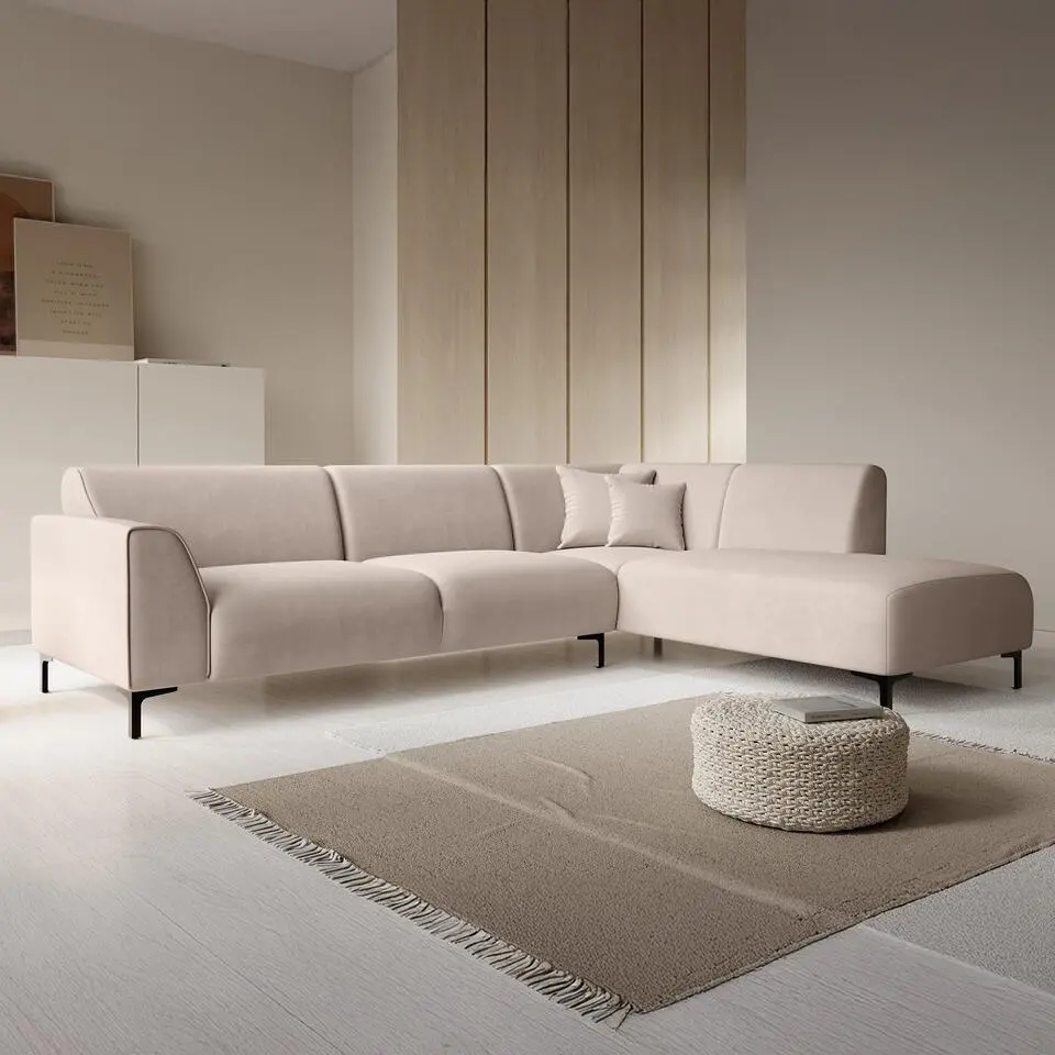 Meubella - Moana - Hoekbank 4-zits met chaise longue - Stof beige - Rechts