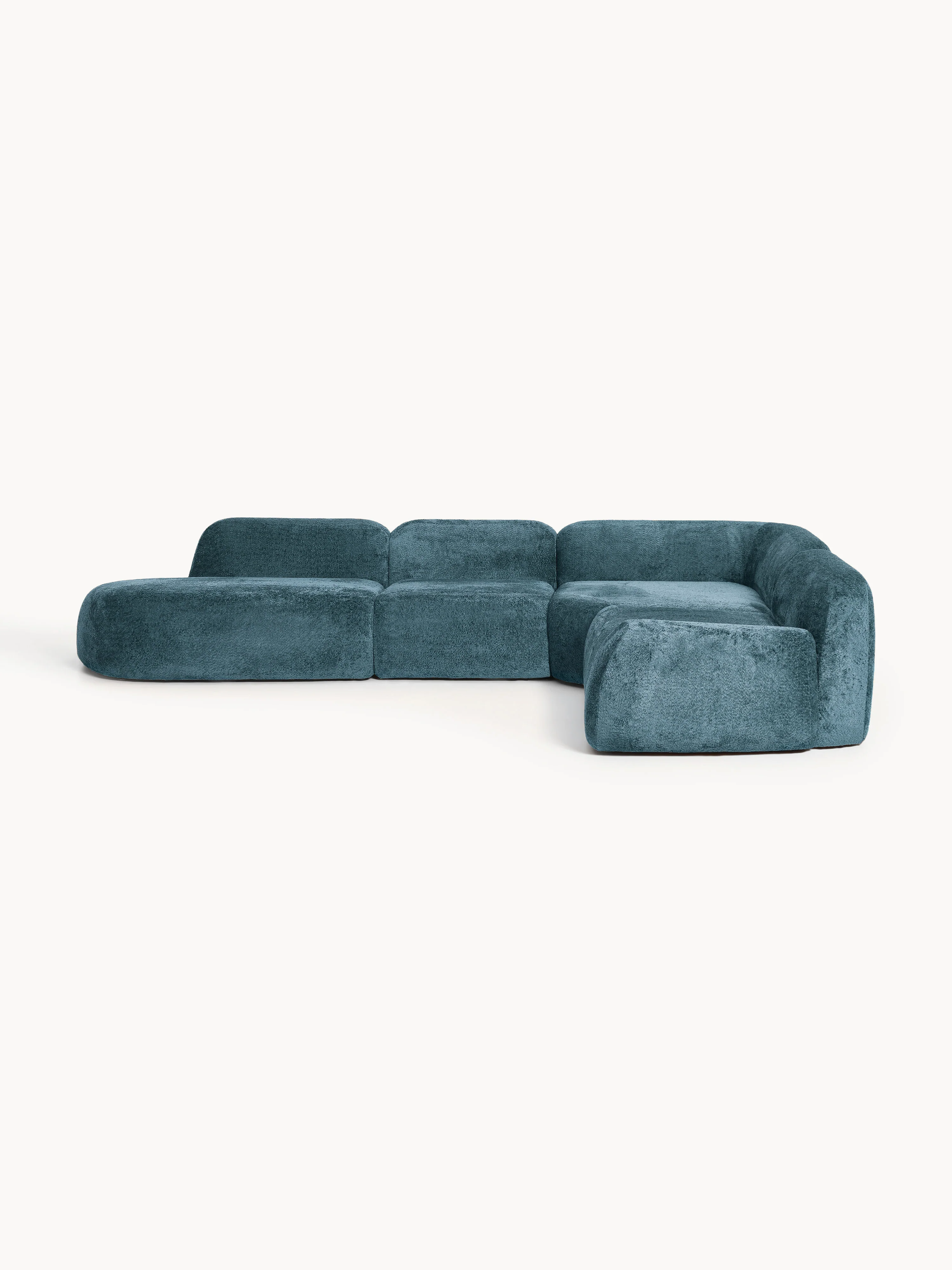 Modulares XL-Ecksofa Wolke (4-Sitzer) aus Teddy-Bouclé mit Chaiselongue