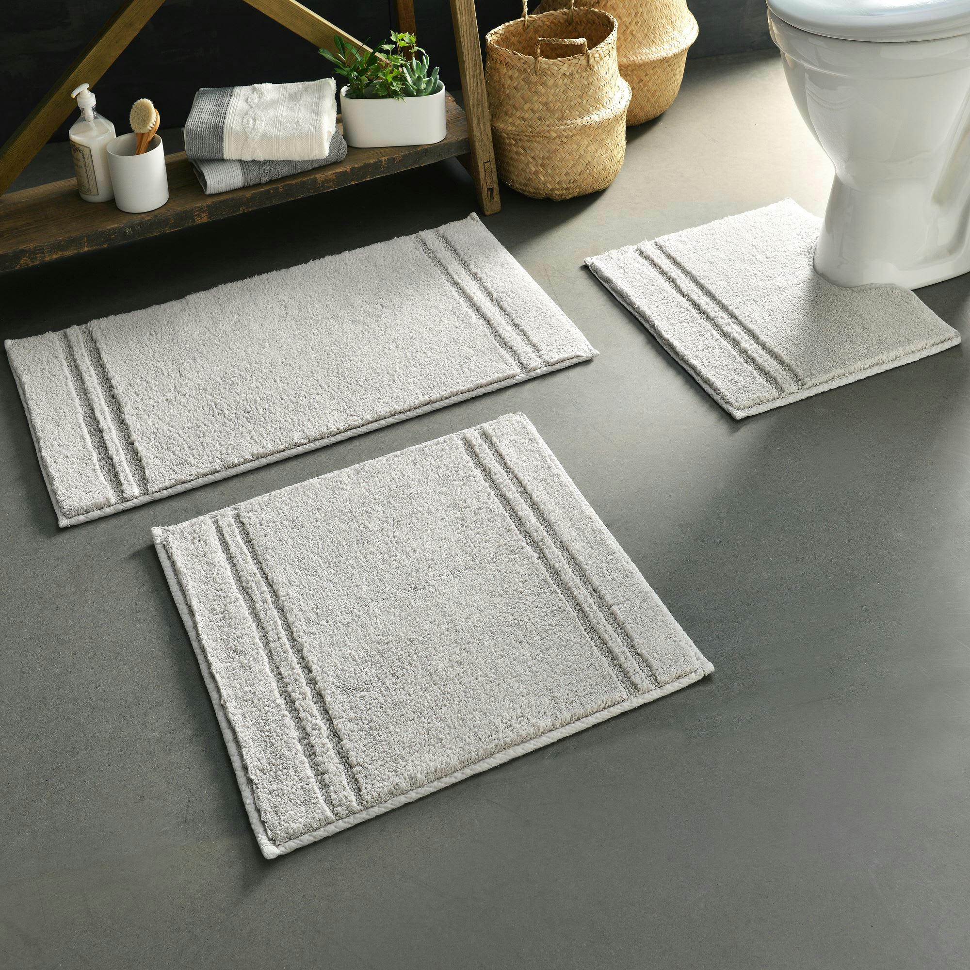 LIGNUS - Tapis de bain 70x120 gris brume en coton