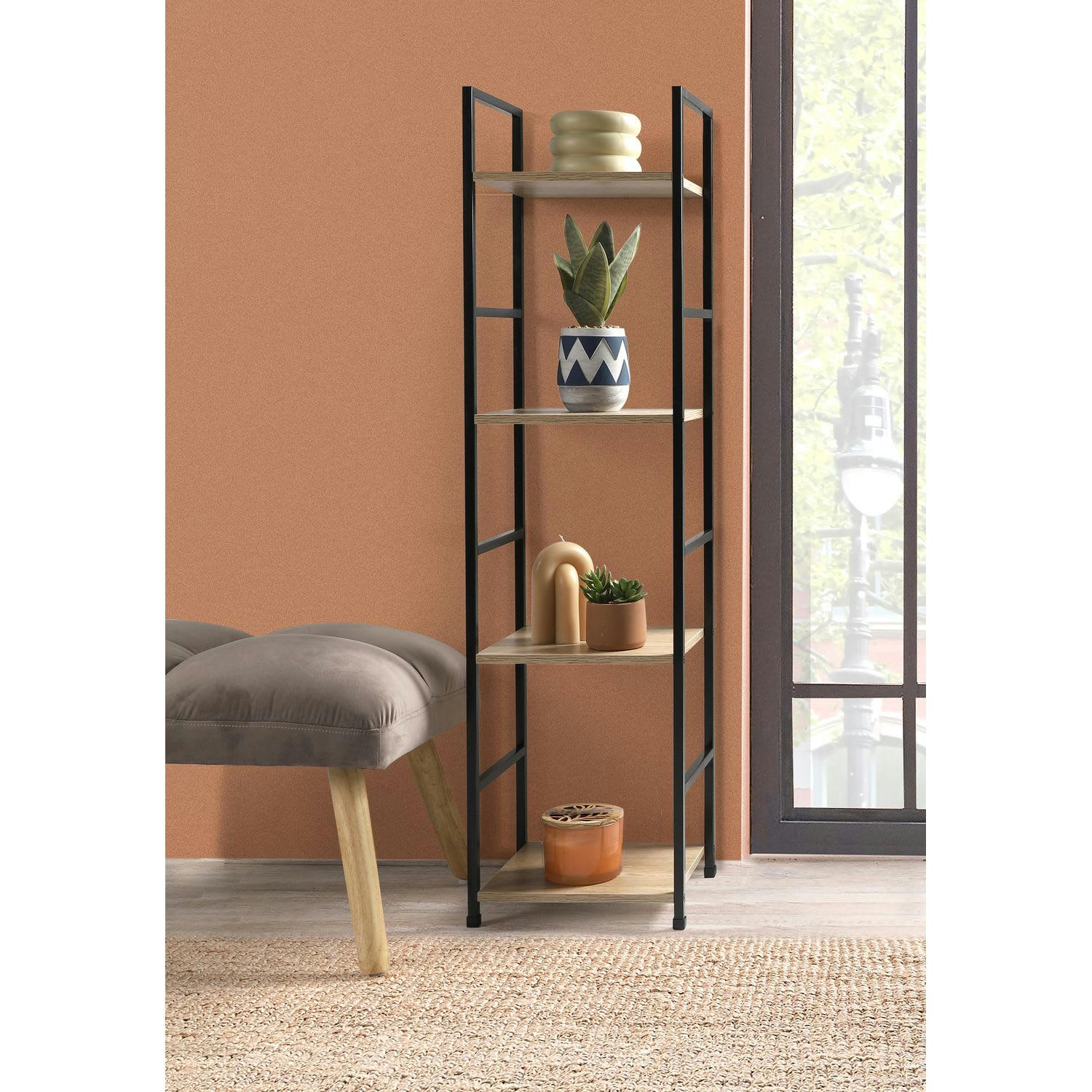 COLORADO - Etagère droite échelle 4 niveaux en métal et mdf beige