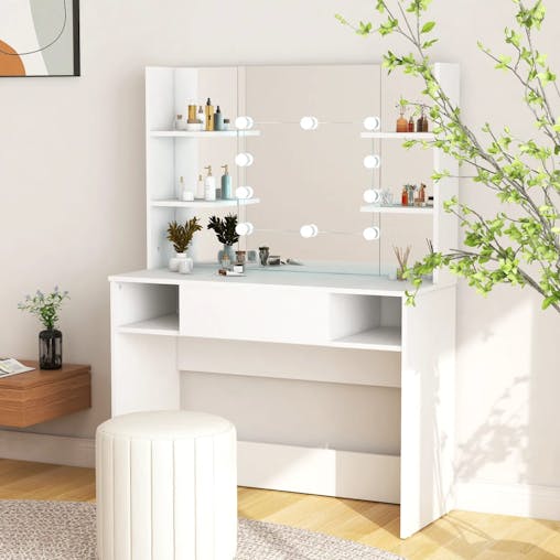 NNEVL Makeup Table with LED Lights 100x40x135 cm MDF White