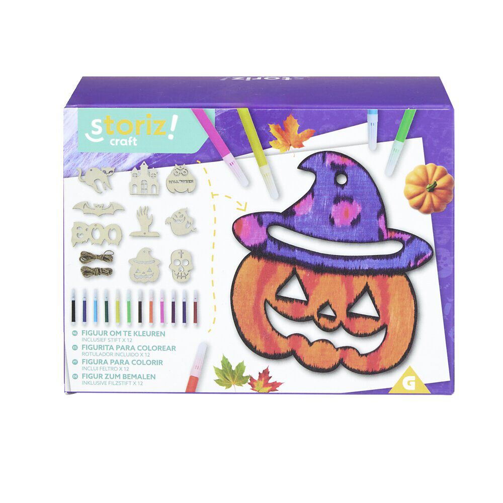 Kit DIY Halloween 9 suspensions en bois et 12 feutres