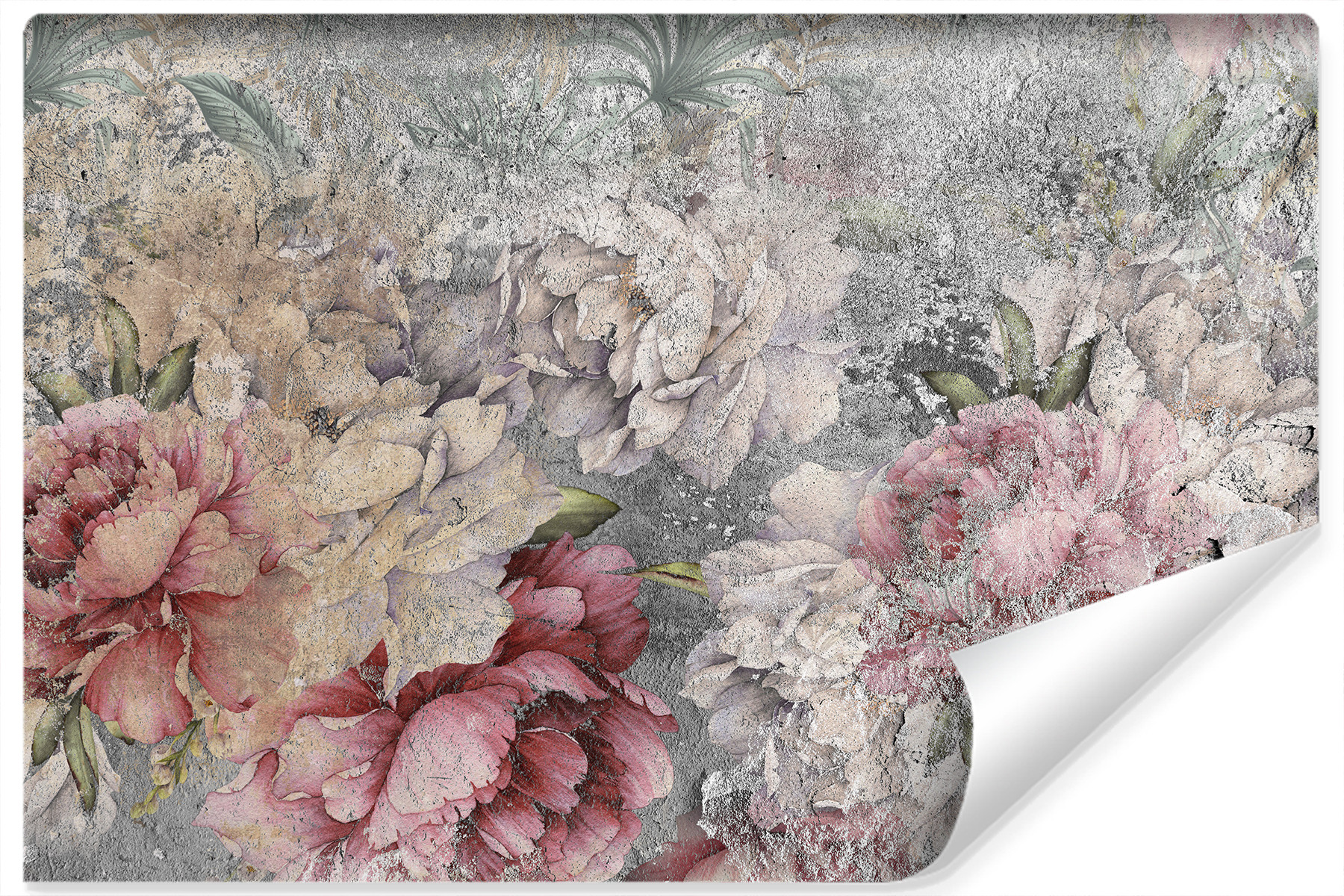 Fototapeta KWIATY Piwonie Beton Vintage 3D 90x60cm