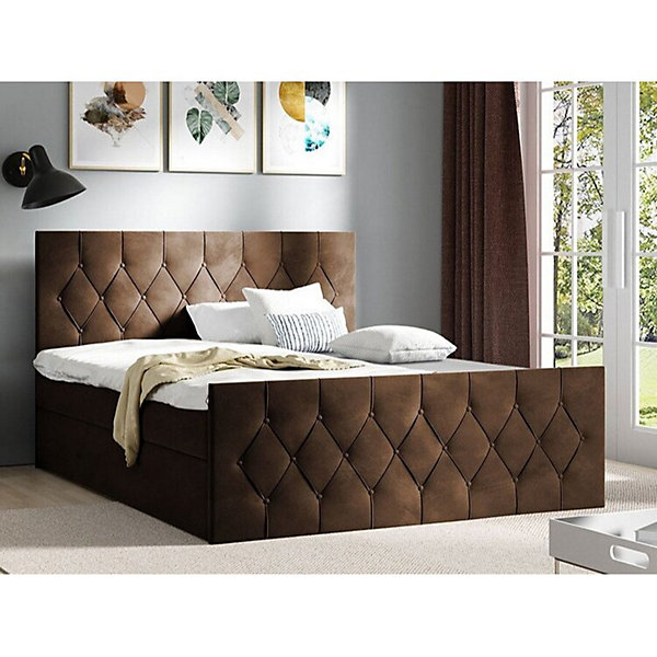 Lit continental Baltimore 161, Double, Marron, Tissu, Disponible
