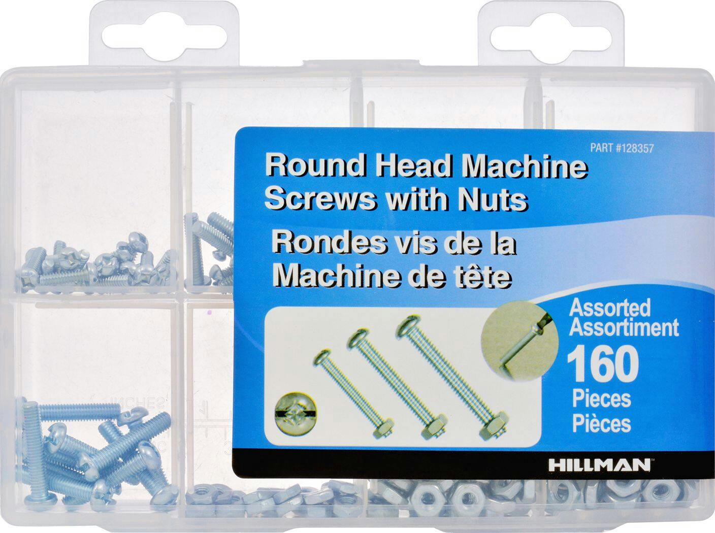 Hillman Round Head Machine Screws With Nuts, Assorted Pack, 160-pk