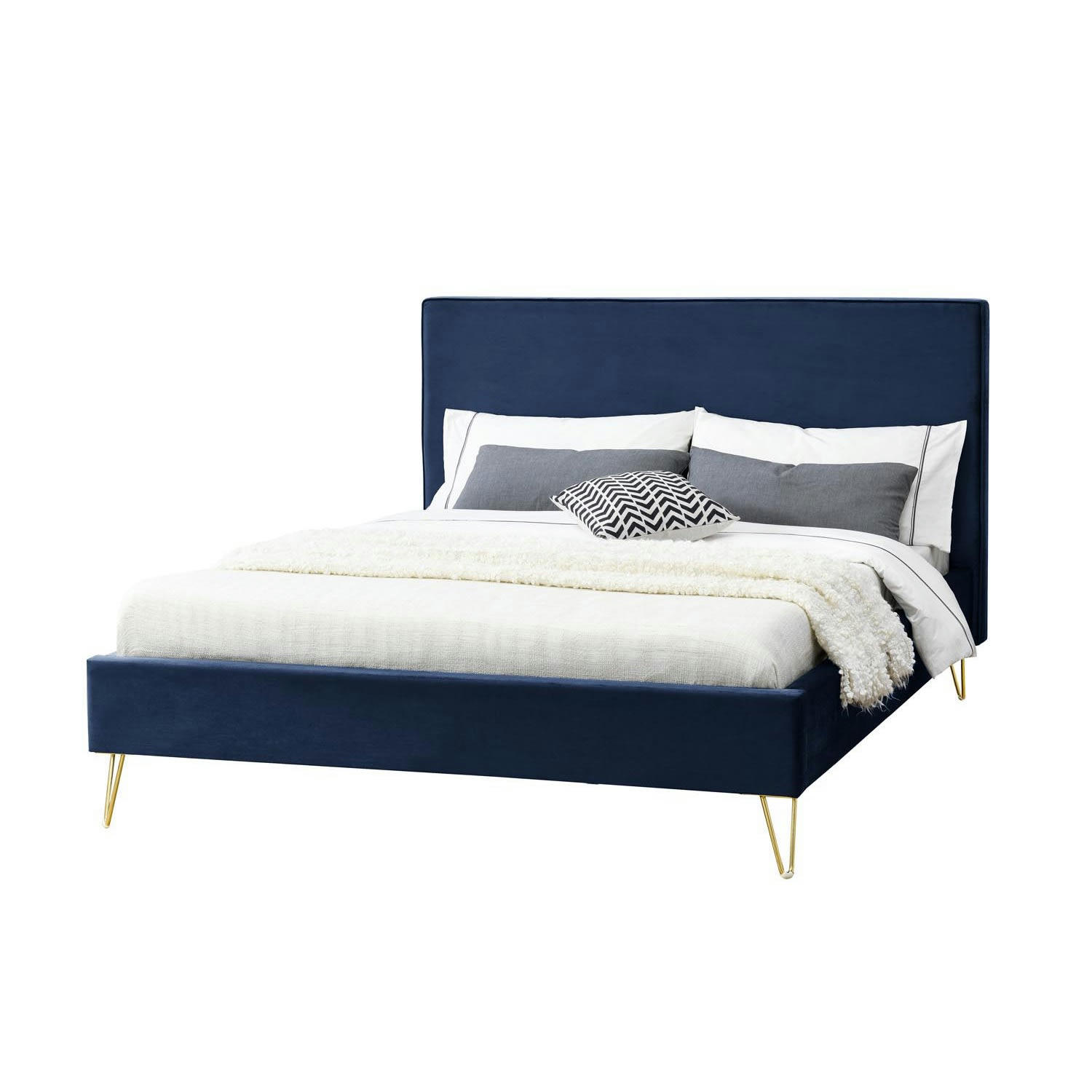 RIVERSIDE - Structure de lit 140 x 190 cm en velours et laiton bleu