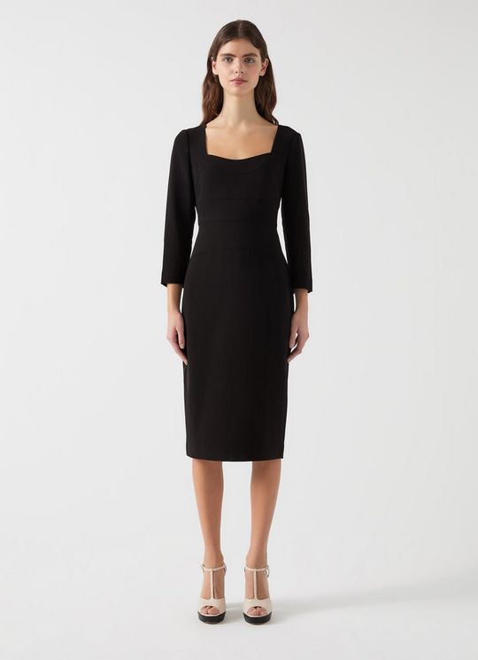 Altyn Black Crepe Shaped Seam Fitted Dress
