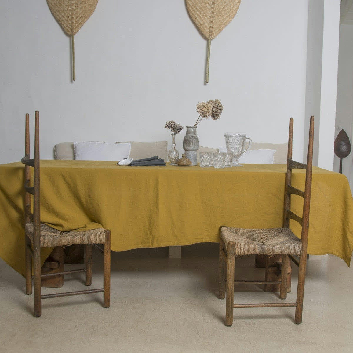 HORTENSE - Nappe lin lavé  150x250 jaune moutarde