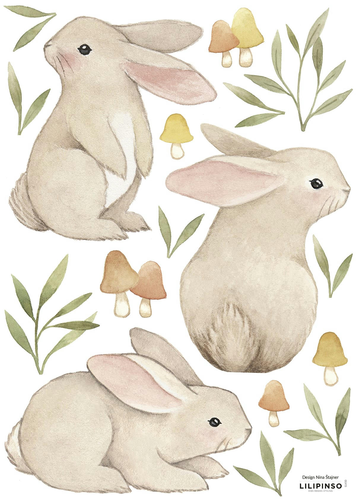 FOREST - Stickers lapins en Vinyle mat Beige 29.7x42 cm