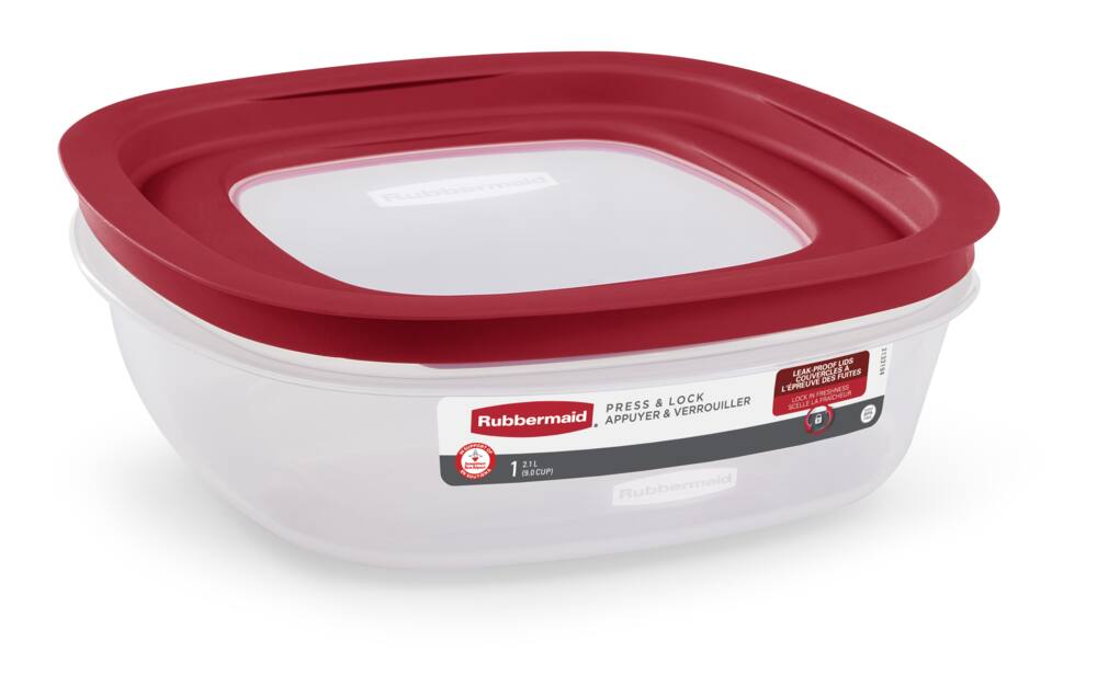 Rubbermaid Press & Lock Food Storage Container, Leak-Proof Lid, BPA-Free, 2.1 L (9 Cup)