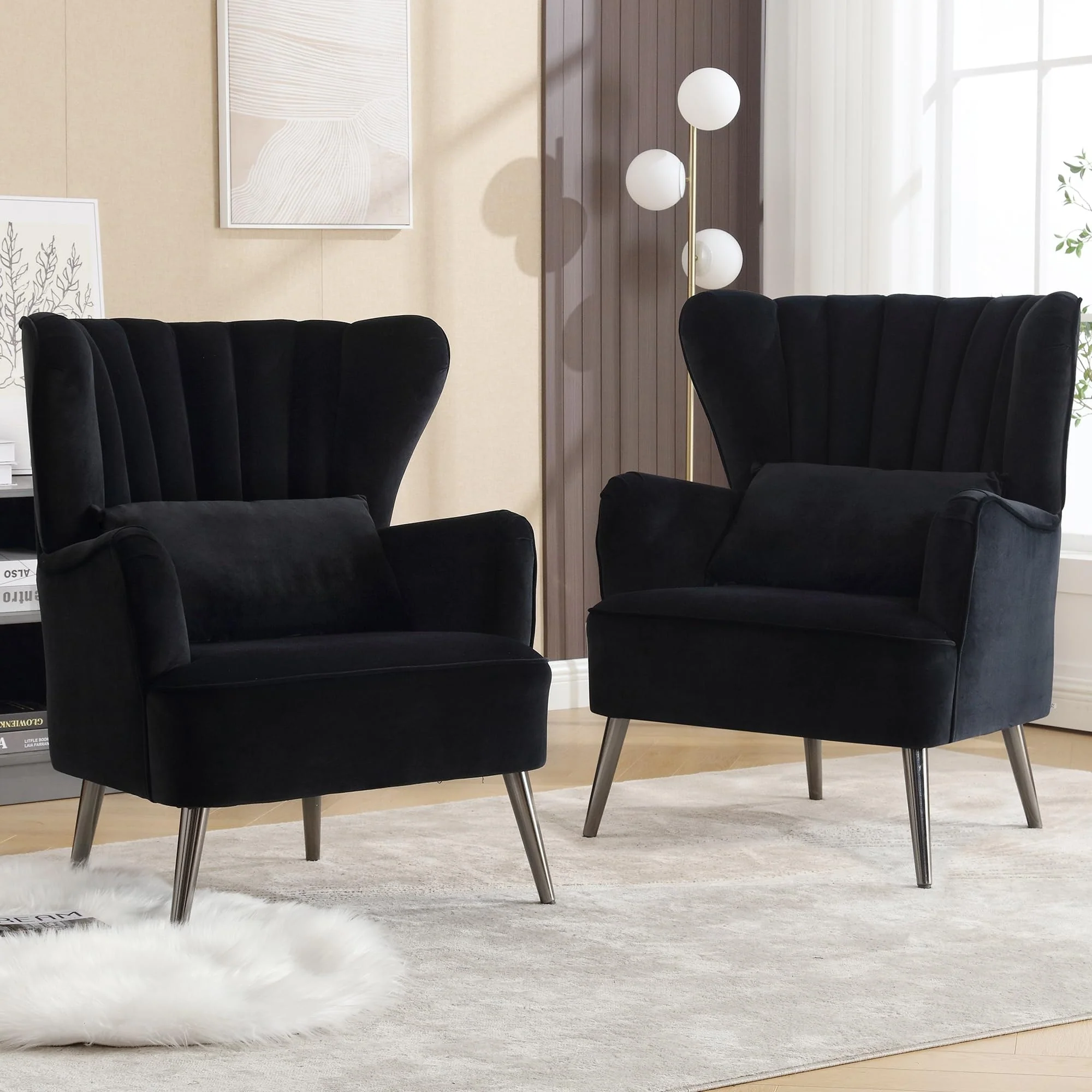 HOMYKA Modern Wingback Arm Chair Upholstered Accent Chair Set of 2