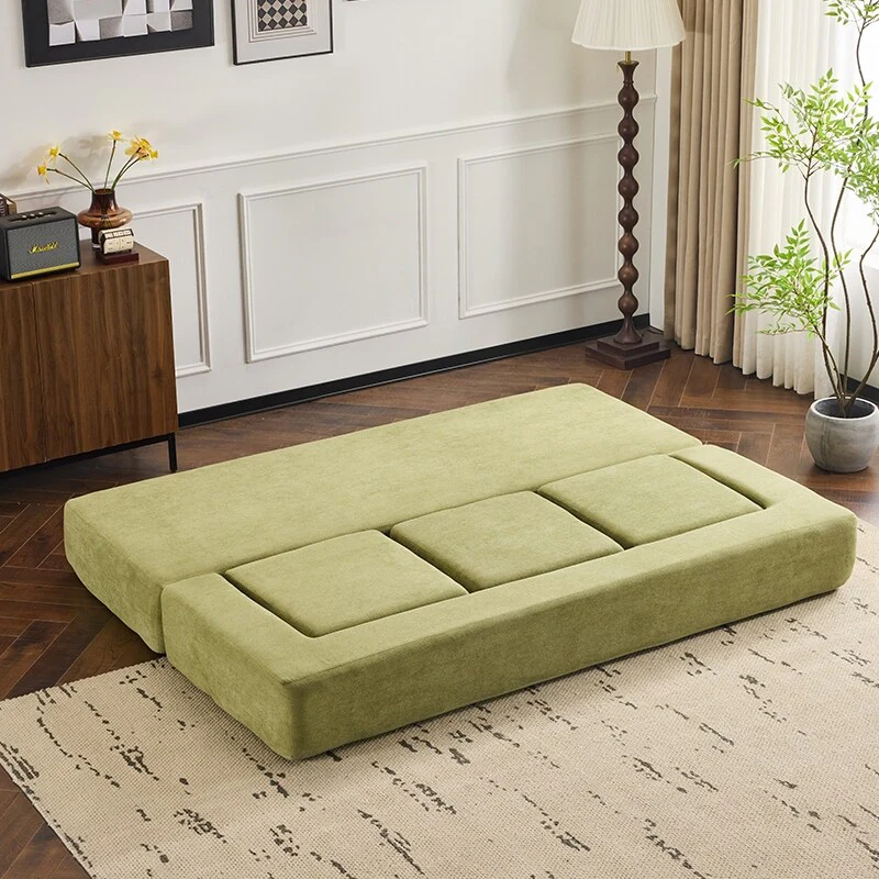 Convertible Sectional Sofa With 3 Storage Ottomans - High-Resilience Foam Sleeper, Space-Saving Chenille Floor Sofa