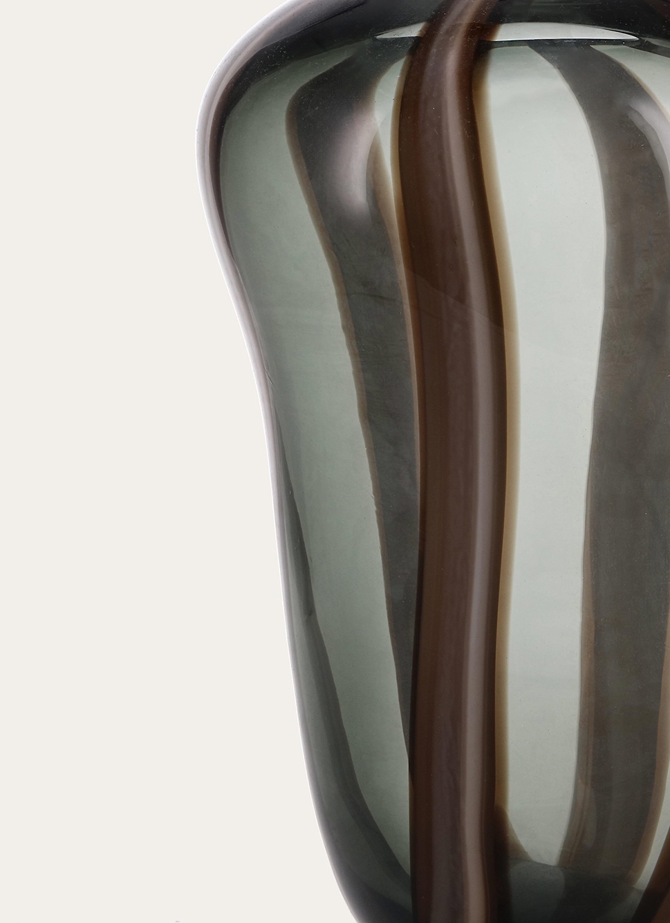 VASE EN VERRE FORME ORGANIQUE TRANSPARENT/BANDES MARRON