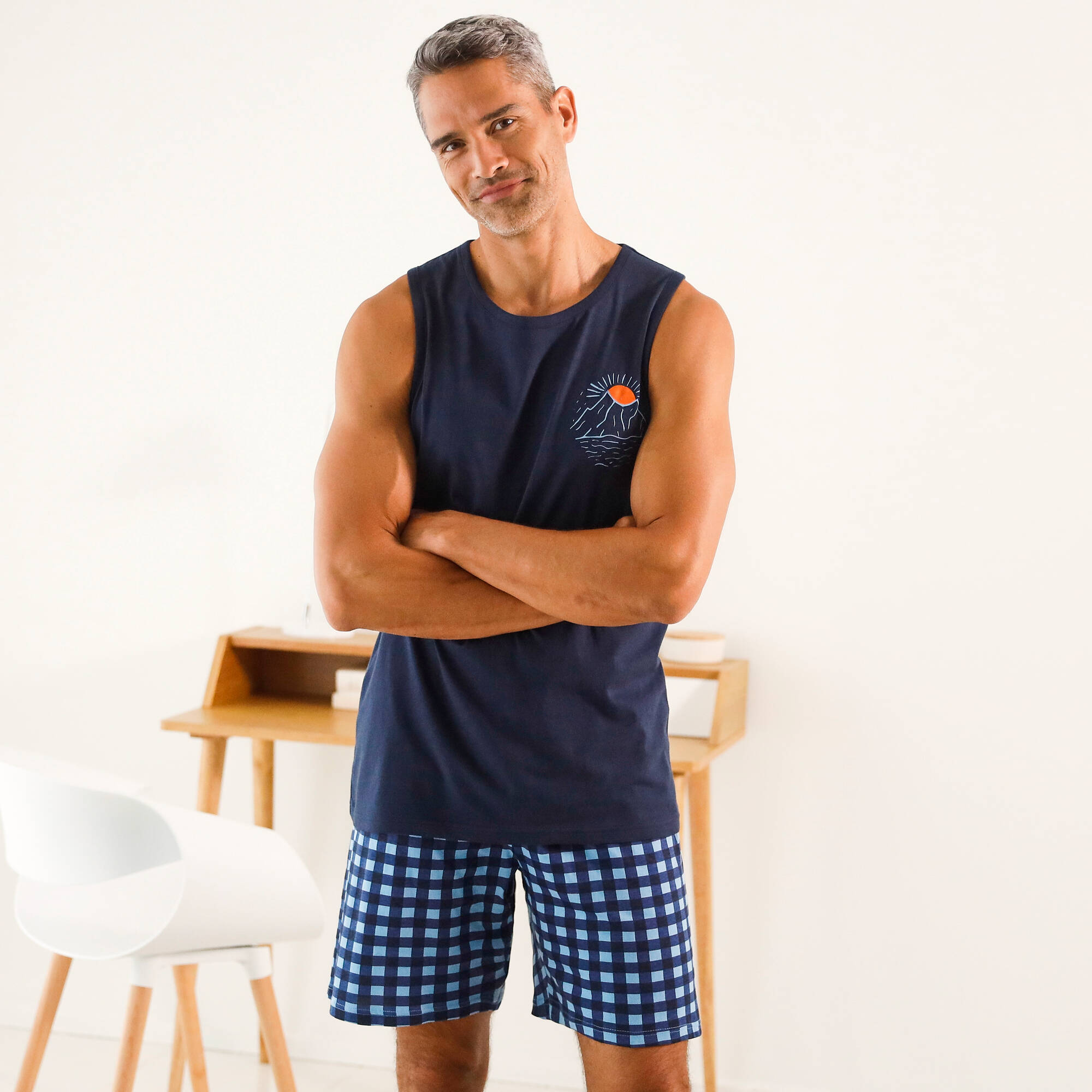 Débardeur pyjama coton imprimé placé