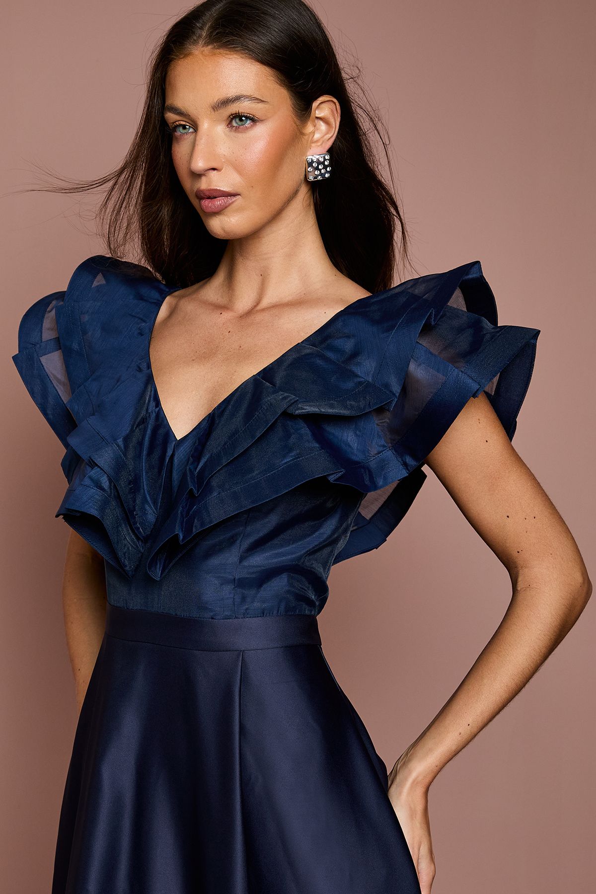 Coast Volume Frill Shoulder Midi Dress
