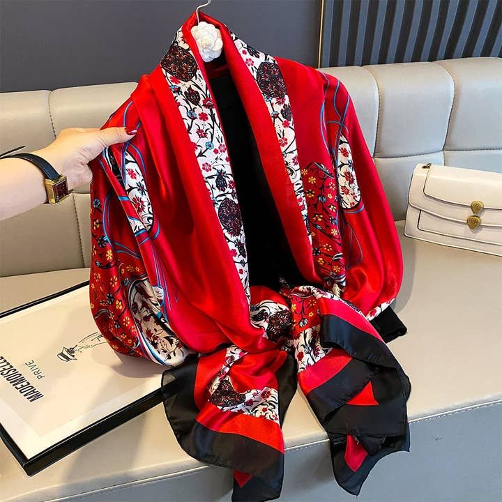 PEACH ACCESSORIES Vibrant Floral Scarf in Red